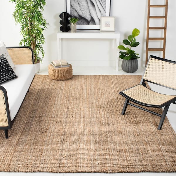 Natural Fiber Brown 8 ft. x 8 ft. Woven Border Square Area Rug
