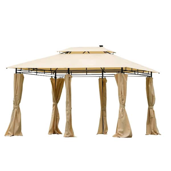 Tidoin 9.8 ft. x 13.1 ft. Beige Outdoor Grill Canopy, BBQ Gazebo Tent with UV Protection