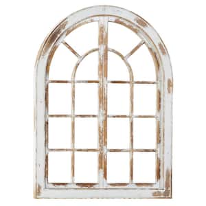 37 in. x  48 in. Wood White Window Pane Inspired Geometric Wall Decor