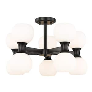 Artemis 21 in. 10-Light Matte Black Semi Flush Mount Light with Matte Opal Glass Shade with No Bulbs Included