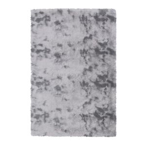 Polyester Faux Fur Tie-Dyed Light Grey 5 ft. x 8 ft. Solid Fluffy Area Rug