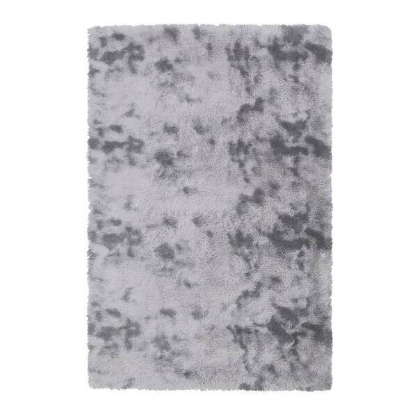 Unbranded Polyester Faux Fur Tie-Dyed Light Grey 5 ft. x 8 ft. Solid Fluffy Area Rug