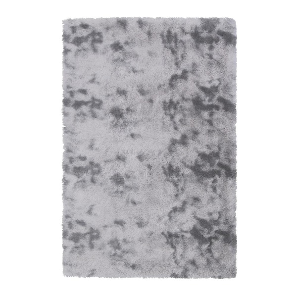 Unbranded Polyester Faux Fur Tie-Dyed Light Grey 8 ft. x 10 ft. Solid Fluffy Area Rug