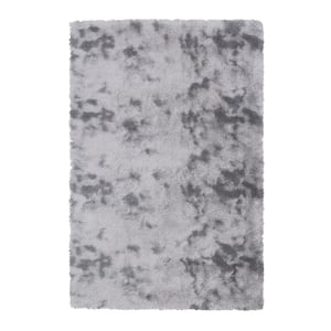 Polyester Faux Fur Tie-Dyed Light Grey 8 ft. x 10 ft. Solid Fluffy Area Rug