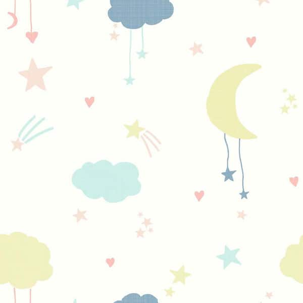 Graham & Brown Moon and Stars Pastel Multi-Colored Removable Wallpaper Sample