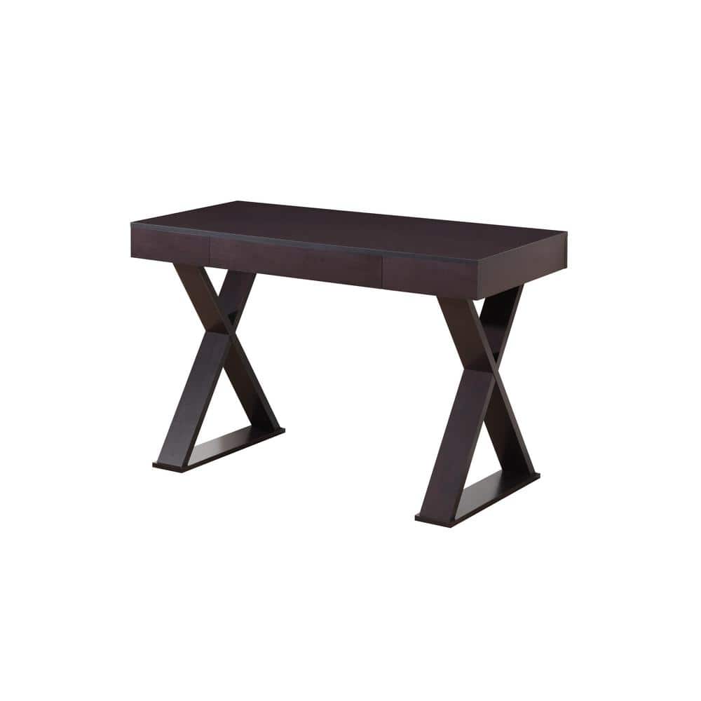 Espresso Wood Executive Writing Desk with Drawer and X-Base