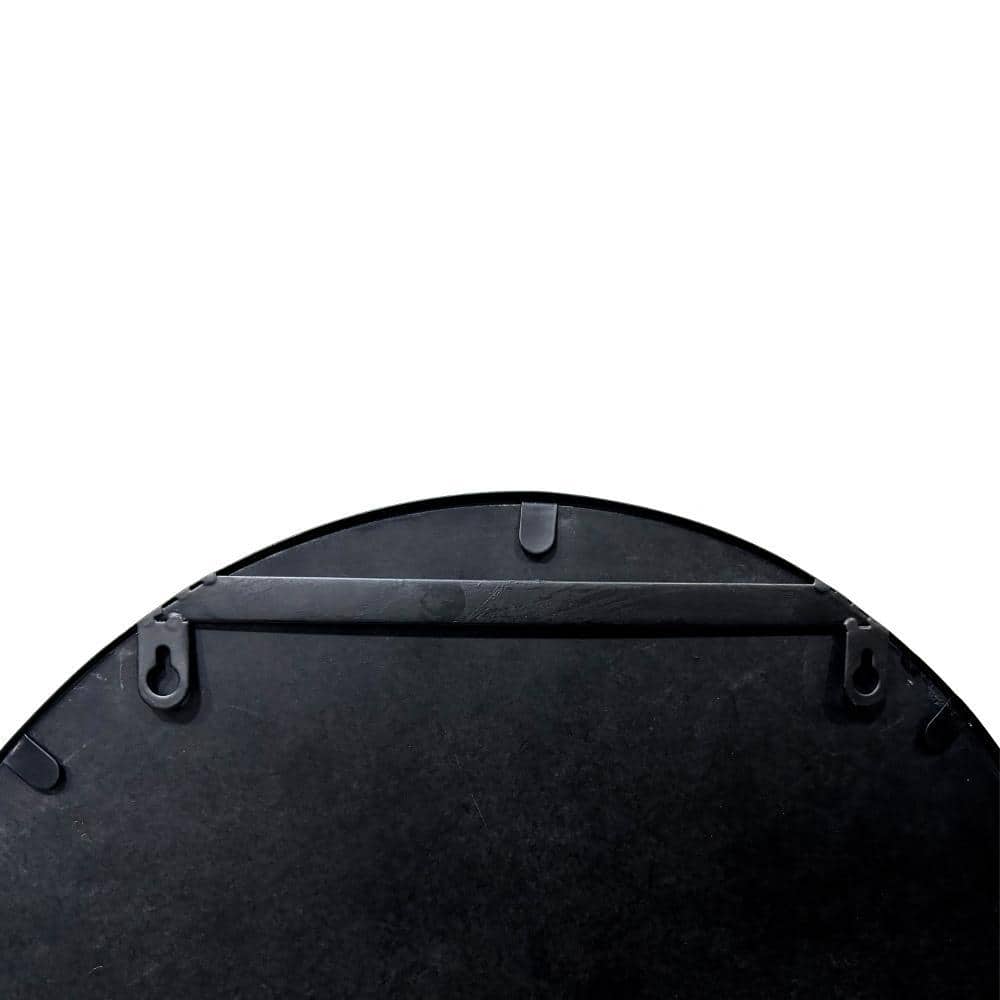 Elegant Oval Black Iron and Wood Wall Mirror