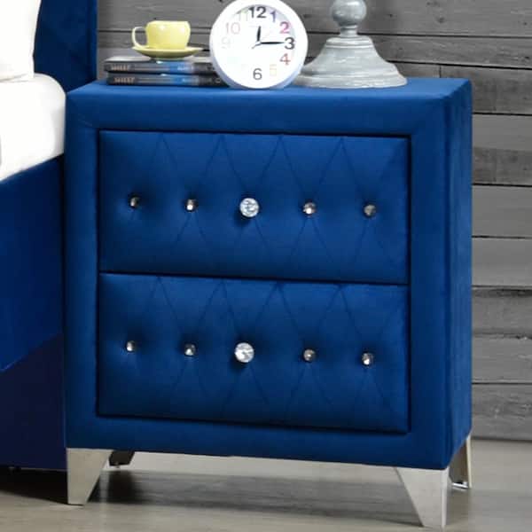 Acme Furniture Dante 2-Drawer Blue Velvet Nightstand 28 in. x 19 in. x 30 in.
