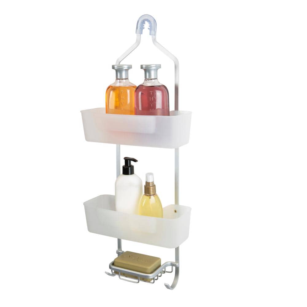 Two Tier Jumbo Aluminum Glass Wall Mounted Shower Caddy Clear - Bath Bliss