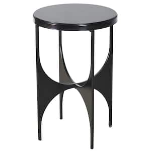 Austin 15 in. Satin Black, Black Marbled Round Marble End Table