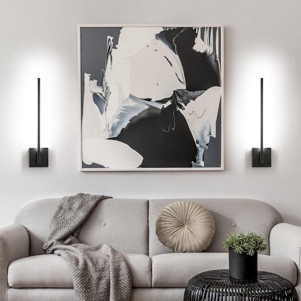 22 in. 1-Light Black Hardwire Dimmable LED Wall Sconce, 2-Pack Wall Decor