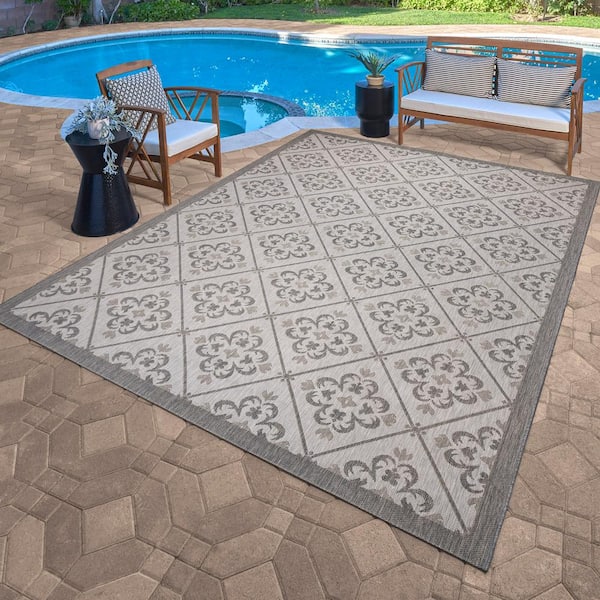 Paseo Bronte Ash/Steel 8 ft. x 10 ft. Striped Indoor/Outdoor Area Rug