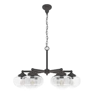 Saddle Creek 6-Light Noble Bronze Schoolhouse Chandelier with Clear Seeded Glass Shades