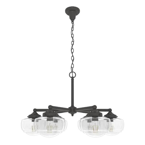 Saddle Creek 6-Light Noble Bronze Schoolhouse Chandelier with Clear Seeded Glass Shades