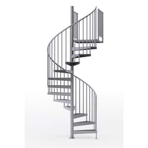 Condor Gray Interior 60in Diameter, Fits Height 93.5in - 104.5in, 2 36in Tall Platform Rails Spiral Staircase Kit