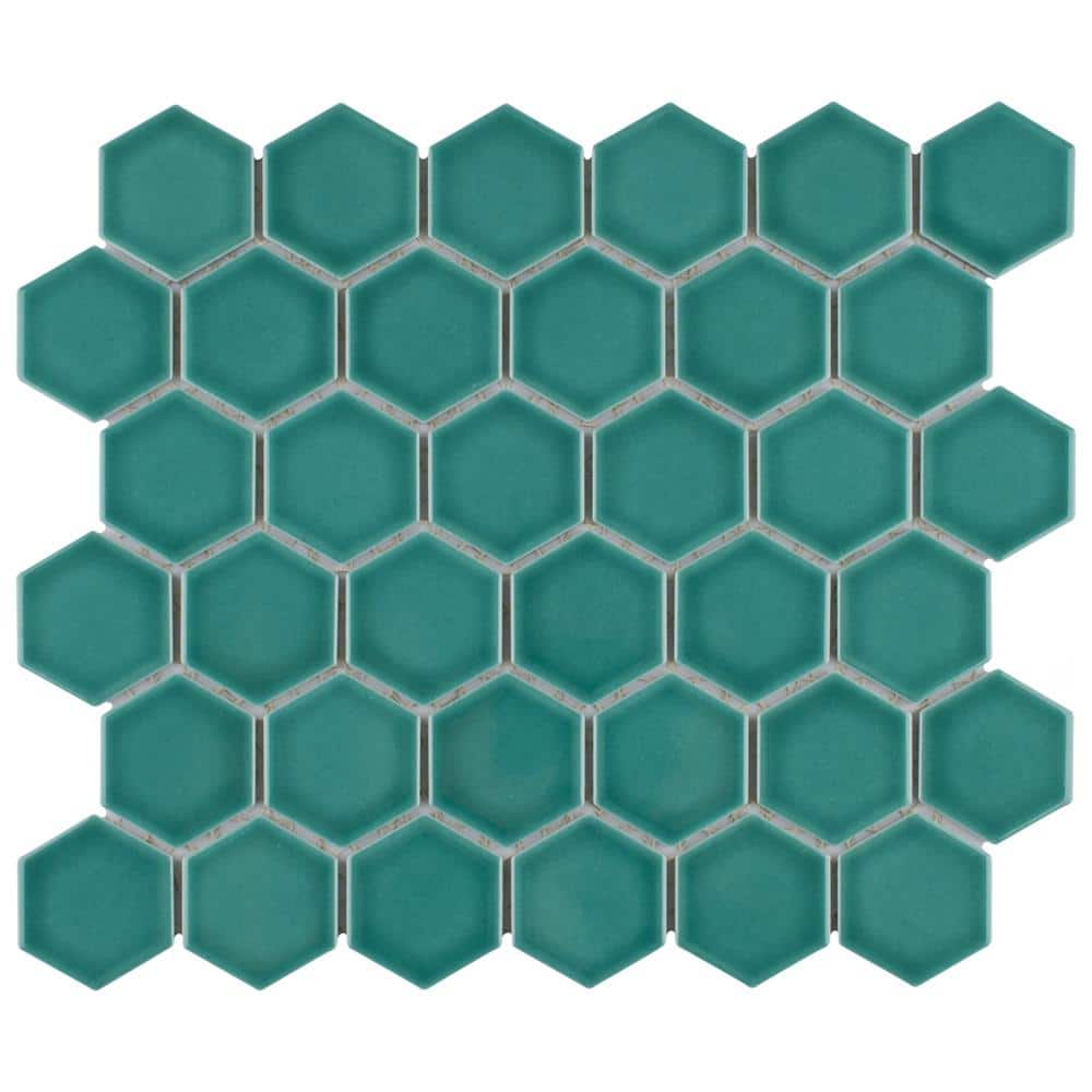 Merola Tile Tribeca 2 in. Hex Glossy Jade 11-1/8 in. x 12-5/8 in
