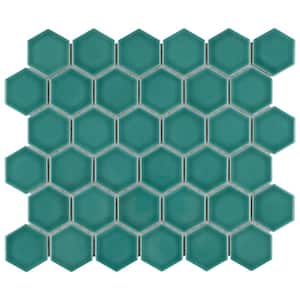 Tribeca 2 in. Hex Glossy Jade 11-1/8 in. x 12-5/8 in. Porcelain Mosaic Tile (10.0 sq. ft./Case)