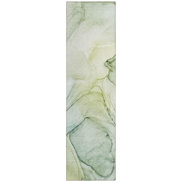 Green 2 ft. x 7 ft. Abstract Indoor / Outdoor Area Rug