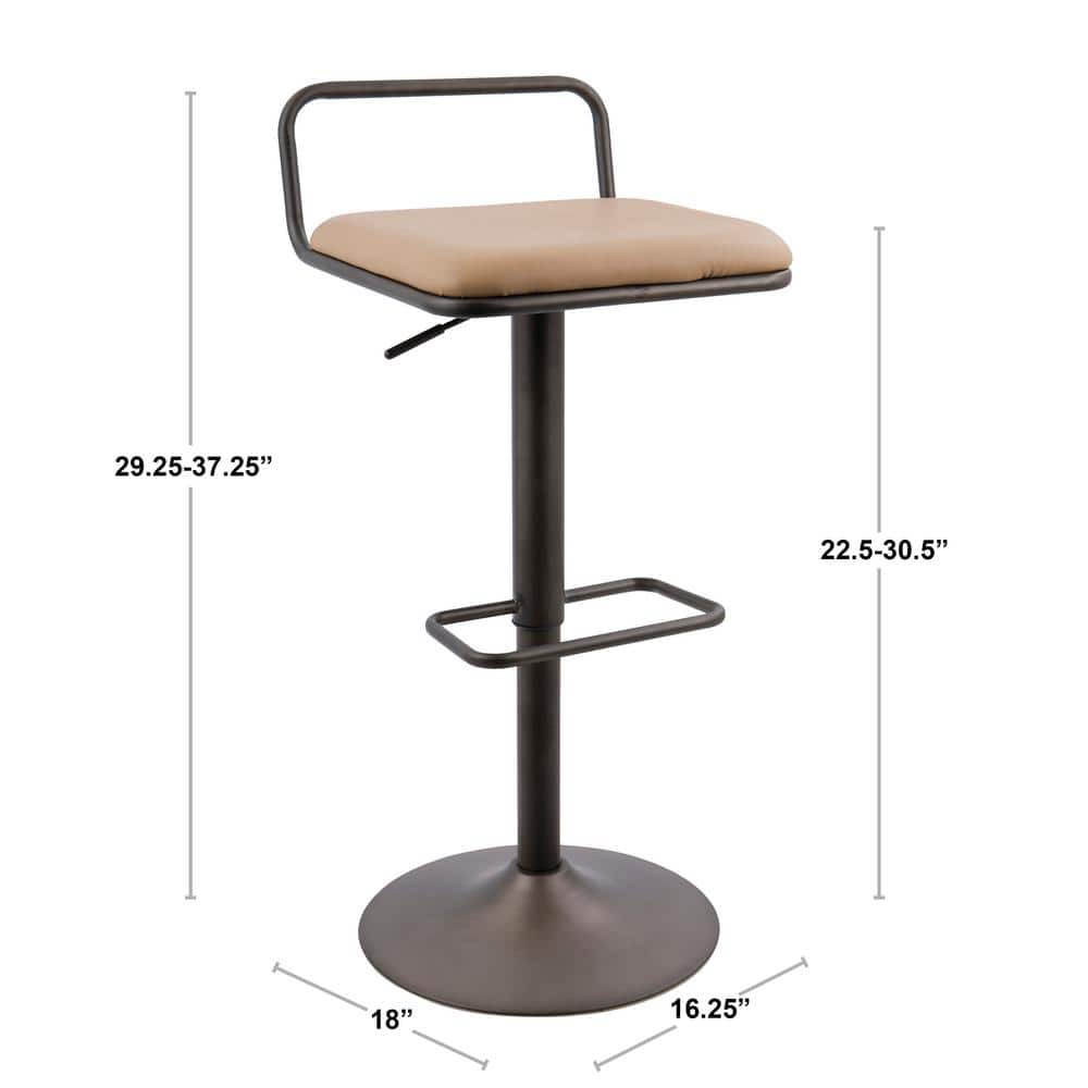 Contemporary Swivel Adjustable Barstool in Antique Brown Leather