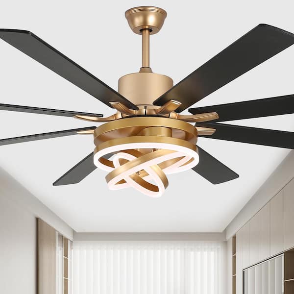 72 in. Modern Indoor Gold DIY Shade Dimmable LED Ceiling Fan with Light and Remote