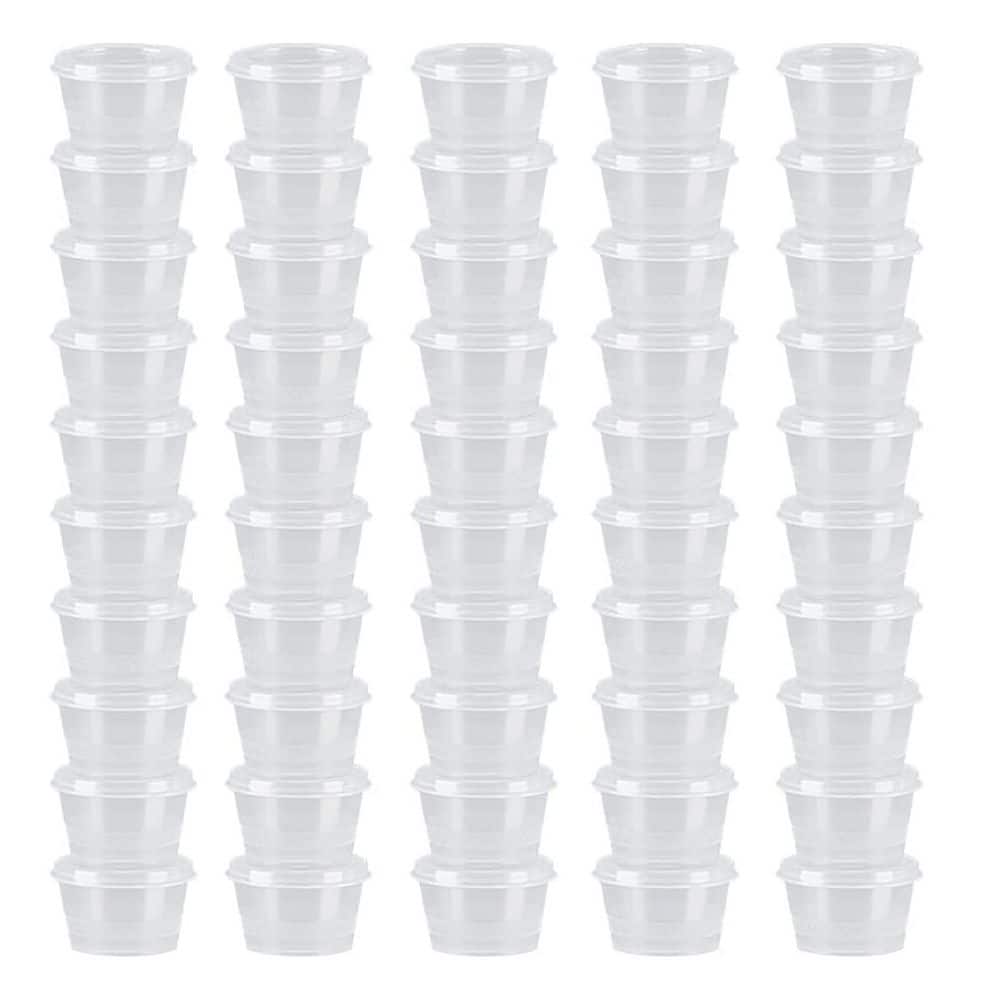 1 oz Clear Plastic Souffle Cup Food Storage Leak Proof Sauce Container with Hinged Lids 50 Piece Pack