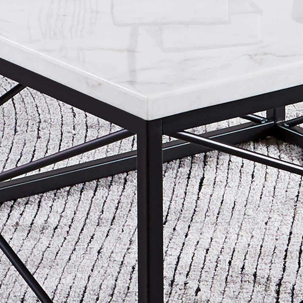 Modern Square Marble Cocktail Table with Black Iron Base