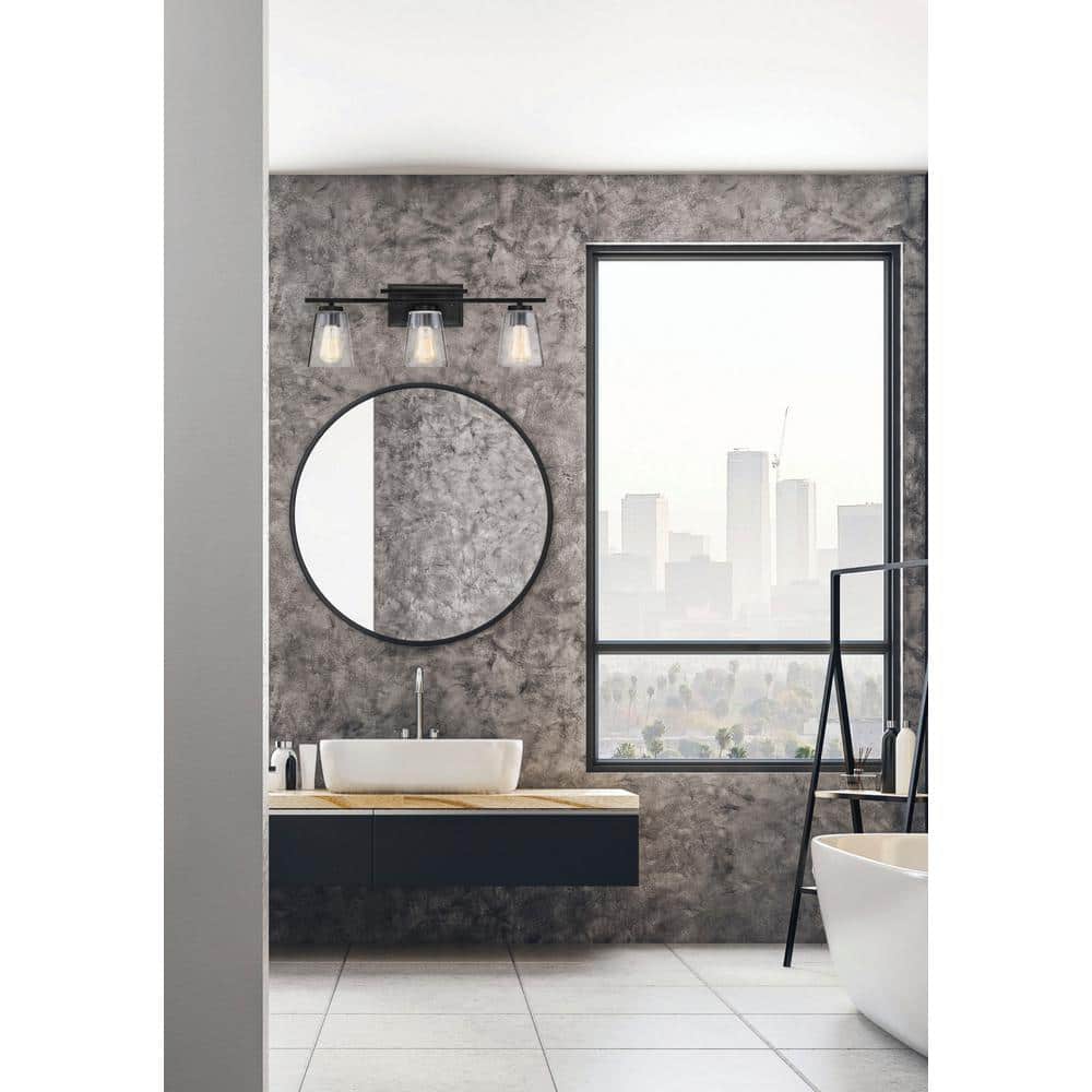 Calhoun Black 3-Light Vanity Fixture with Clear Glass Shades