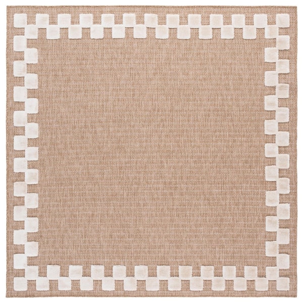Clayton 7 ft. x 7 ft. Square Natural/Ivory Geometric Border Indoor/Outdoor Area Rug