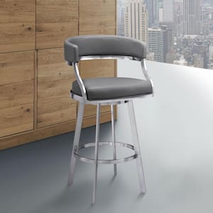 30 in. Gray Low Back Metal Bar Stool with Faux Leather Seat
