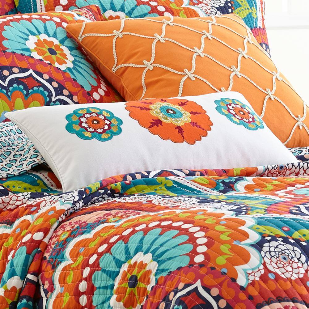 Multicolor Embroidered Cotton Rectangular Pillow 12x24