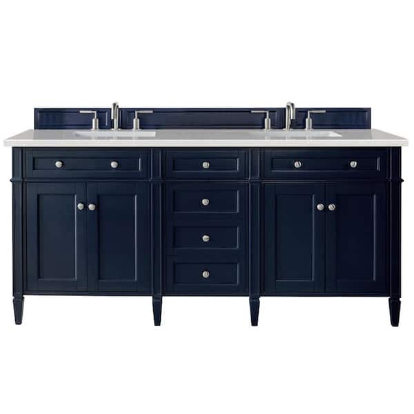 James Martin Vanities Brittany 72 in. W x 23.5 in. D x 34 in. H Bathroom Vanity in Victory Blue with Eternal Serena Quartz Top
