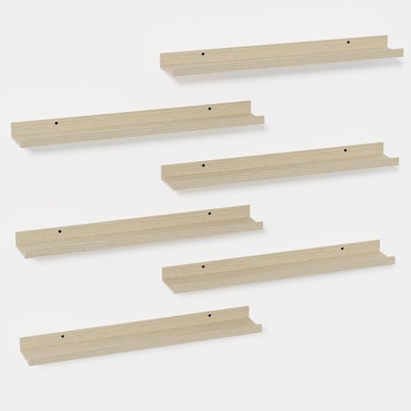 35.4 in. W x 5.1 in. D Oak Wooden Picture Ledge Decorative Wall Shelf 6-Pack for Living Room, Bedroom, Nursery