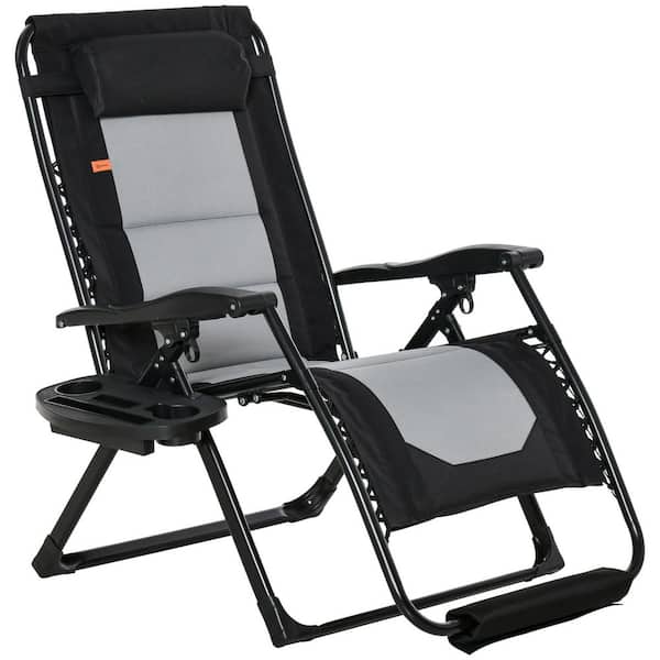 Siavonce Outdoor Folding Metal Tanning Lawn Chair with 5-Level Reclining Backrest, Reading Face, Side Pockets and Headrest, Gray