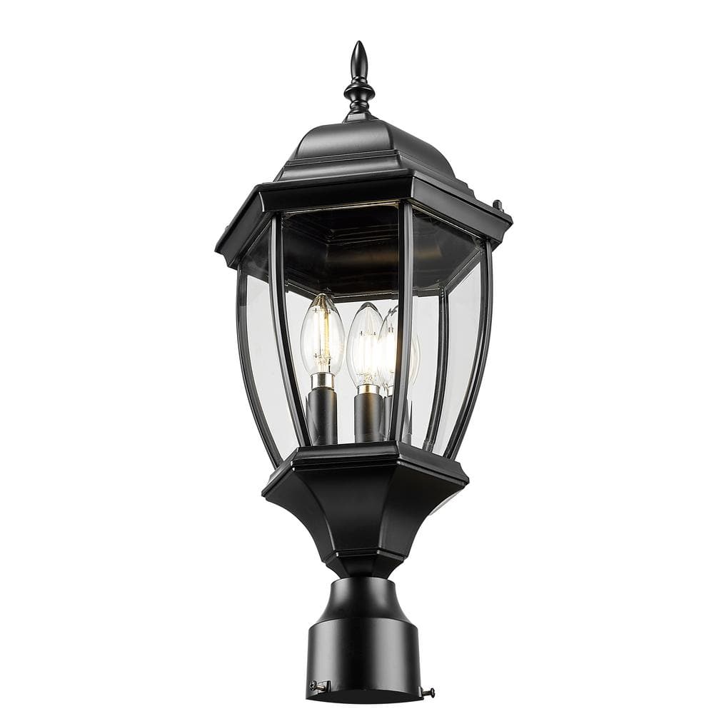Wexford Matte Black 3-Light Outdoor Post Lantern with Beveled Glass