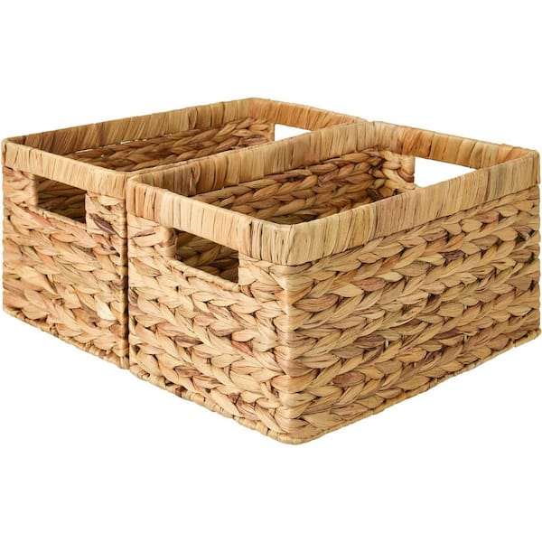 Unbranded Beige 13 in. x 7 in. Polyethylene Decorative Basket Set of 2 with Built-in Handles
