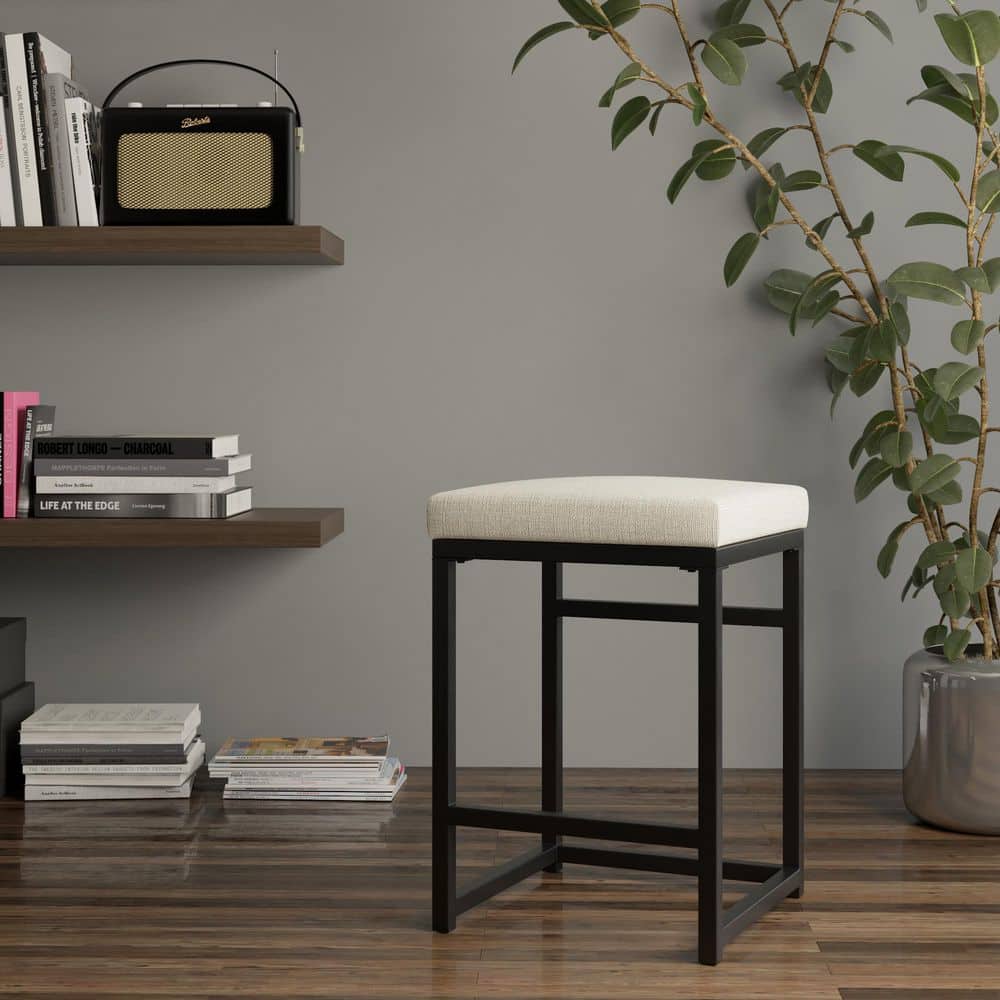 24" Industrial Open Back Counter Stool with Tan Cushion