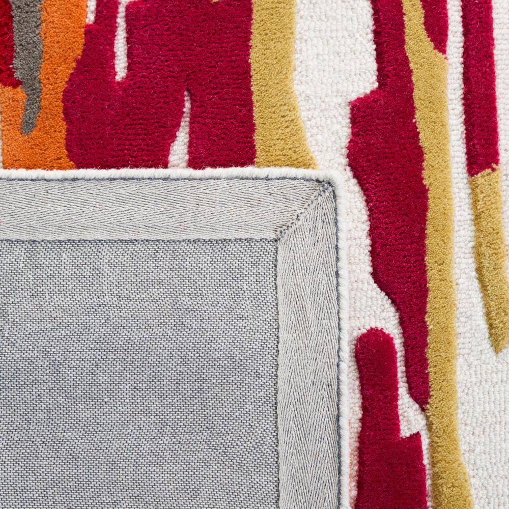 Ivory and Red Hand-Tufted Wool Runner Rug