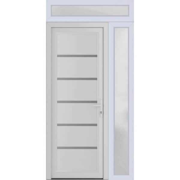 48 in. x 80 in. Left-Hand/Inswing Frosted Glass White Silk Steel Prehung Front Door with Hardware