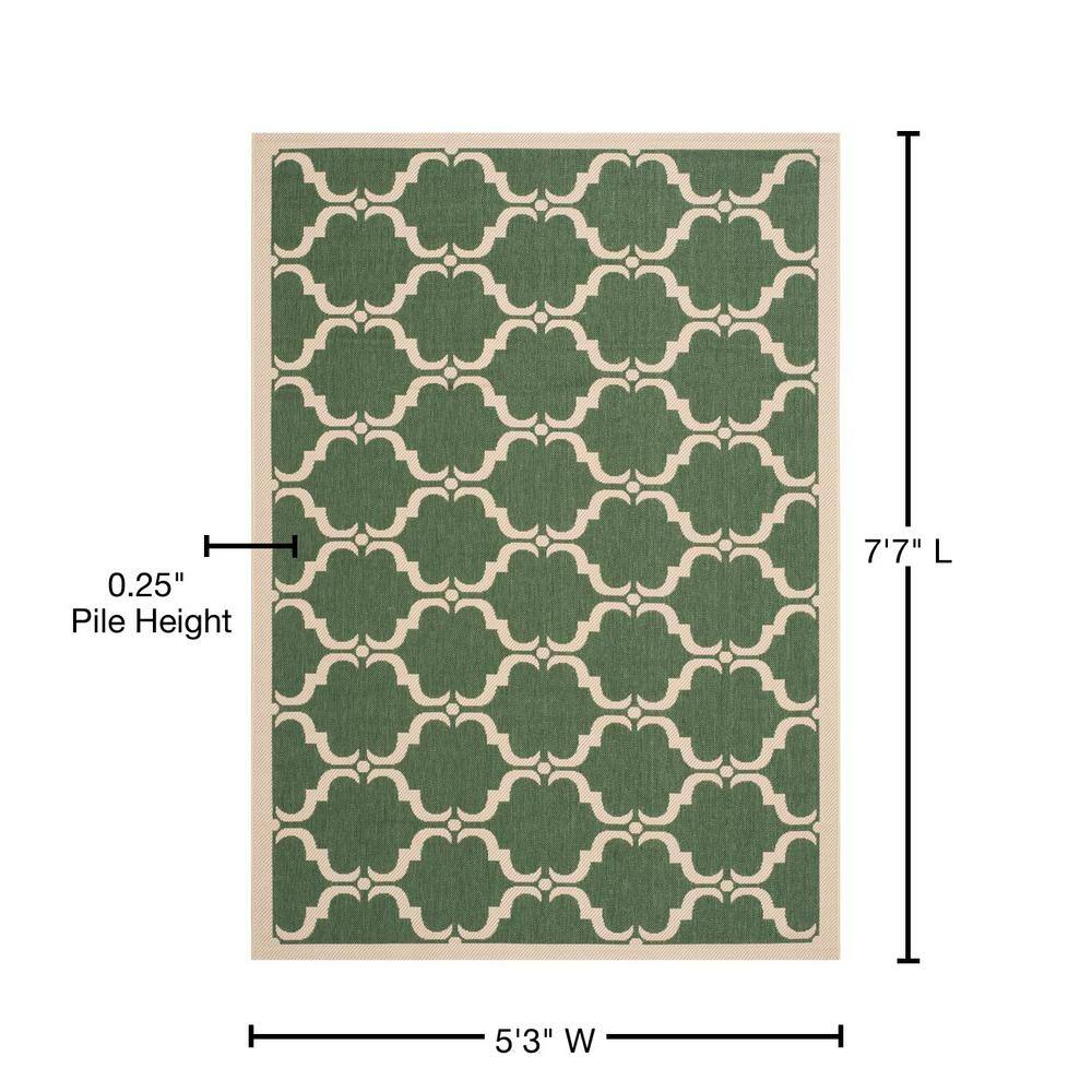 Dark Green and Beige Rectangular Synthetic Outdoor Area Rug