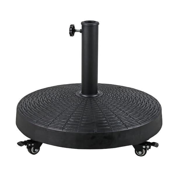 52 lb. Patio Umbrella Base in Black, 20.5 in. Round Stand Resin with Wheels for Outdoor Market Umbrella
