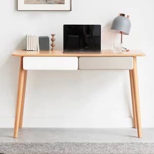 47.24 in. 100% Solid Wood Rectangular Natural Home Office Computer Desk Writing Desk with 2 Drawers
