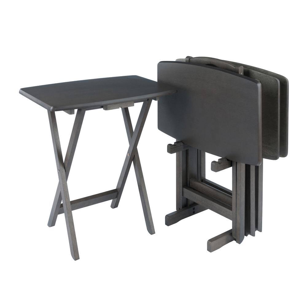 Oyster Gray 5-Piece Transitional Snack Table Set with Storage Stand