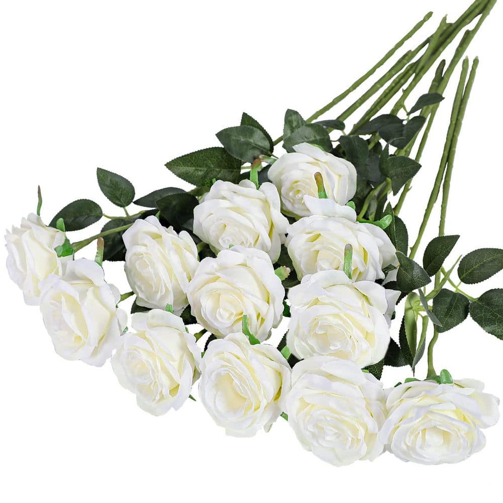 20.47 in. Modern Romance White Indoor Artificial Roses in Glass Vase ...