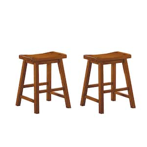 Nisky 17 in. Oak Finish Solid Wood Dining Stool with Wood Seat (Set of 2)