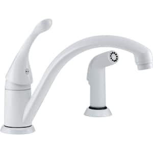 Collins Single-Handle Standard Kitchen Faucet with Side Sprayer in White
