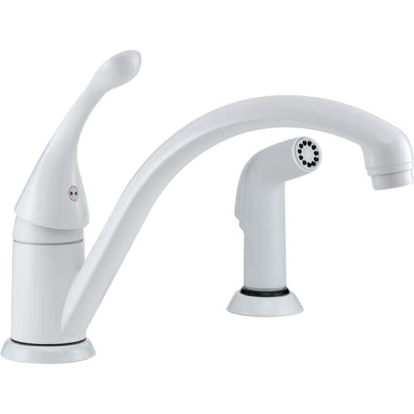 Delta Collins Single-Handle Standard Kitchen Faucet with Side Sprayer in White