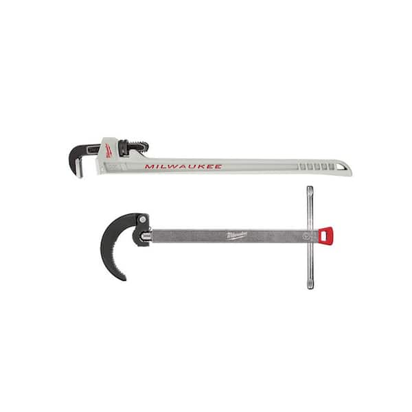 Milwaukee 10 in. Aluminum Pipe Wrench with Power Length Handle with 2.5 in. Basin Wrench (2-Piece)