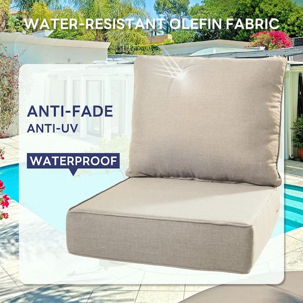 22 in. W x 24 in. D x 6 in. Thick Square 2-Piece Deep Seating Outdoor Lounge Chair Beige Cushion