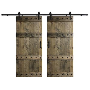 Castle Series 72 in. x 84 in. Aged Barrel DIY Knotty Wood Double Sliding Barn Door with Hardware Kit