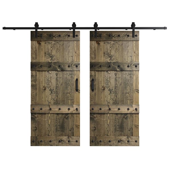 COAST SEQUOIA INC Castle Series 72 in. x 84 in. Aged Barrel DIY Knotty Wood Double Sliding Barn Door with Hardware Kit